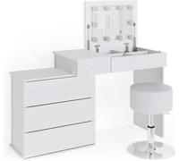Coiffeuse de luxe pour femme avec tabouret - Blanc - Miroir à LED - 118 x 78 x 45 cm