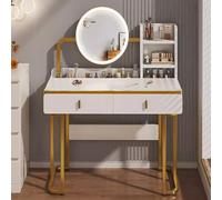 Coiffeuse de maquillage à LED avec miroir rond - Coiffeuse élégante pour chambre à coucher et dressing, design compact 80 x 40 x 12 cm, parfaite pour les essentiels de beauté et la routine de