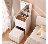 Coiffeuse de maquillage lumineuse avec miroir rabattable, espace de rangement, lumière LED 3 couleurs, tabouret - Blanc élégant pour chambre à coucher (40 cm)