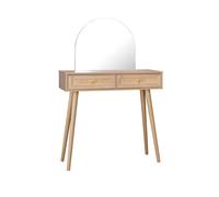 Coiffeuse décor bois et cannage miroir arrondi 2 tiroirs BOHÈME