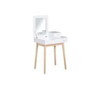 Coiffeuse - HOMCOM - avec miroir table maquillage moderne 2 tiroirs miroir rabattable - bois - 60x50x85,5cm - blanc