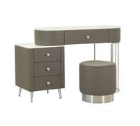 Coiffeuse effet matelassé avec tabouret Sharon gris et argent