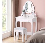 Coiffeuse en Bois - Miroir 360° - 3 Tiroirs - Petite Taille 75x40cm - Multifonction Bureau
