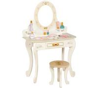 Coiffeuse en Bois pour Enfant avec Accessoires, Mirroir Orientable et Tabouret Avizar Blanc Blanc