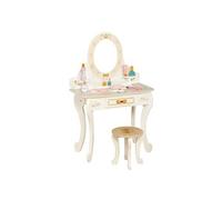 Coiffeuse en Bois pour Enfant avec Accessoires, Mirroir Orientable et Tabouret Blanc