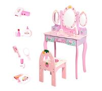 Coiffeuse en Bois pour Filles avec Tabouret et Tiroirs. Table de Maquillage pour Enfants avec Accessoires et Miroir. Coffret de Maquillage et Chaise pour Filles +3 ans, pour Cadeau d'Anniversaire