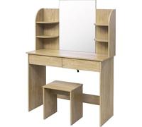 Coiffeuse en bois sur pieds hauts avec miroir et espace de rangement - Coiffeuse, table de maquillage, bureau - 108 x 40 x 76 cm - Bois