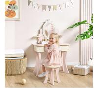 Coiffeuse enfant 2-en-1 avec miroir amovible, 7 accessoires, tiroir de rangement, rose, bois MDF JOINERY