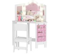 Coiffeuse enfant 2 en 1 avec tabouret - AIYAPLAY - miroir triptyque et lumières LED bicolores - 93,6 x 48,5 x 111,5 cm - blanc