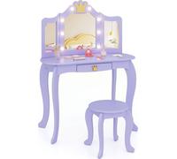 Coiffeuse enfant avec éclairage, miroir triptyque, violette