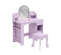 Coiffeuse Enfant avec Miroir LED et bibliothèque - Table Maquillage avec 3 Modes d'éclairage, tiroir de Rangement-violet