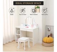 Coiffeuse enfant avec miroir LED - LUNSY - Miroir LED à 3 couleurs réglables - Coiffeuse 2-en-1 en forme de vague
