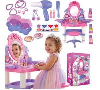 Coiffeuse enfant avec tabouret, lumières et sons, sèche-cheveux et bijoux - Kinderplay (KP2798)