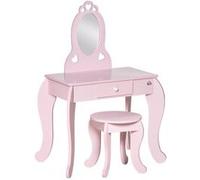 HomCom Coiffeuse enfant Design girly motifs cœur - Tabouret, tiroir, miroir - 60x36x88 cm - Rose