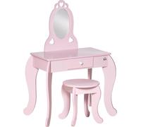 Coiffeuse Enfant Design Girly avec Motifs š€ Coeur - Tabouret Inclus - dim. 60L x 36l x 88H cm - tiroir, Miroir - MDF - Rose