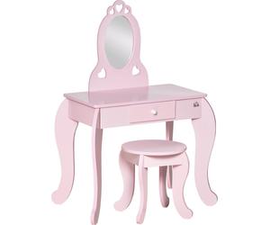 Coiffeuse Enfant Design Girly avec Motifs š€ Coeur - Tabouret Inclus - dim. 60L x 36l x 88H cm - tiroir, Miroir - MDF - Rose