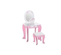 Coiffeuse enfant design licorne - tabouret inclus - dim. 49L x 34l x 90H cm - tiroir, miroir - MDF - rose blanc
