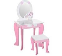 Coiffeuse enfant design licorne - tabouret inclus - dim. 49L x 34l x 90H cm - tiroir, miroir - MDF - rose blanc Rose G