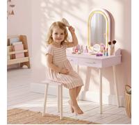 Coiffeuse Enfant en Bois avec Miroir LED 3 Couleurs 3-8 Ans Rose