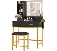 Coiffeuse Enfant en Bois avec Miroir,tiroir et Tabouret-Coiffeuse Design-Table Maquillage et Jeu d’Imitation-sans lumièreère,Blanc