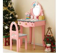 Coiffeuse enfant - LALAHO - Coiffeuse avec Tabouret et 7 jouets de maquillage factices, Rose