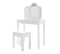 roba Coiffeuse Enfant Fille en Bois avec 3 Miroirs et Tabouret avec Coffre de Rangement - Blanc