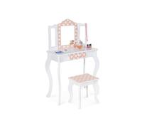 Coiffeuse enfant ROZA blanche et rose avec 3 miroirs et tabouret