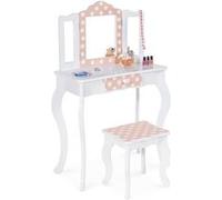 IDMarket Coiffeuse enfant ROZA – blanche et rose, 3 miroirs avec tabouret