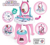 Coiffeuse Enfant Smoby Gabby et la Maison Magique, 2 en 1, Tabouret inclus, 12 Accessoires, Miroir Orientable