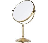 Coiffeuse équipée d'un miroir de maquillage pivotant doré de 20 centimètres, offrant un grossissement 10x et doté d'un double éclairage.