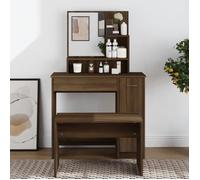 Coiffeuse - ESTINK - Chêne marron - 86,5x35x136 cm - Miroir inclus - Montage facile