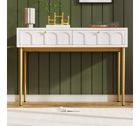 Coiffeuse et Commode moderne avec 2 tiroirs, Structure en Métal et Surface en Aggloméré, 100x76,5x45 cm, Blanc Crème
