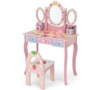 COSTWAY Coiffeuse 2 en 1 Bureau pour Enfants avec Miroir Amovible, 3 Tiroirs, 2 Boîtes de Style Princesse pour Filles, Rose
