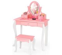 coiffeuse GIANTEX avec tabouret pour enfants de style princesse avec miroir pivotant à 360° amovible et 3 tiroirs, rose et blanc Rose G