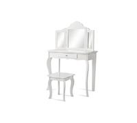 Coiffeuse GIANTEX Enfant avec Tabouret ,Blanc, 70 x 34 x 103 CM, Table de Maquillage avec Miroir à Trois Panneaux et Tiroir