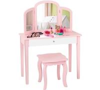 Coiffeuse GIANTEX pour Enfants 2 en 1 avec Miroir Amovible et Pliable, 1 Grand Tiroir Style Princesse Rose Rose G