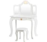 coiffeuse giantex pour enfants avec miroir à trois volets, dessus amovible, tabouret inclus, jeu de simulation pour filles,blanc Blanc G