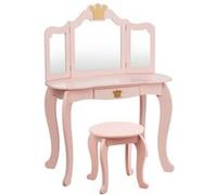 coiffeuse giantex pour enfants avec miroir à trois volets, rose, dessus amovible, tabouret inclus, jeu de simulation pour filles Rose G