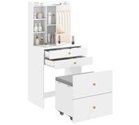 Coiffeuse - HOMCOM - avec miroir et tabouret de rangement mobile - tiroirs et étagères ouvertes - bois - 60 x 40 x 132,5 cm - blanc