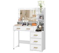 HOMCOM Coiffeuse avec Miroir et 9 lumières LED, Table de Maquillage Style Moderne - 4 tiroirs et 6 Compartiments Ouverts, Coiffeuse pour Chambre à Coucher, Salon, 100 x 40 x 138 cm, Blanc