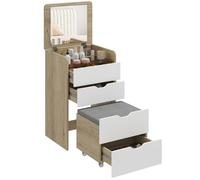 Coiffeuse - HOMCOM - miroir rabattable - tabouret avec rangement - 2 tiroirs - bois - 50 x 40 x 78 cm - chêne et blanc