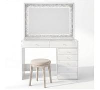 Coiffeuse Homeluxury avec miroir - Blanche Vitrée 120cm avec 7 tiroirs