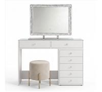 Coiffeuse Homeluxury avec miroir LED crystal 80cm - Blanche Vitrée 120cm avec 7 tiroirs