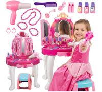 Coiffeuse interactive enfant avec miroir magique, sons, lumières, MP3 + tabouret et sèche-cheveux (KP8846)