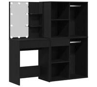Coiffeuse LED aspect chêne noir - 140 x 40 x 140 cm - Avec éclairage miroir, espace de rangement, tiroirs et tringles à vêtements - Pour chambre à coucher et chambre de fille