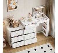 Coiffeuse Maisentiel Axis rotative miroir LED multifonction blanche bureau maquillage 105x40x80 cm