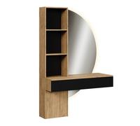 Coiffeuse Melora, 100cm avec miroir LED, Chêne/Noir, Vicco 58451