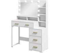 HOMCOM Coiffeuse avec Miroir et 9 lumières LED, Table de Maquillage Style Moderne - 4 tiroirs et 6 Compartiments Ouverts, Coiffeuse pour Chambre à Coucher, Salon, 100 x 40 x 138 cm, Blanc