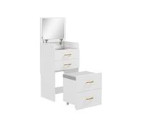 Coiffeuse miroir tabouret compact multi-rangement - tabouret encastrable, miroir repliable - blanc gris clair
