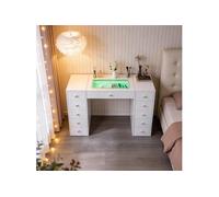 Coiffeuse Moderne avec éclairage LED RVB - Table de Maquillage Blanc 11 tiroirs (Utilisable comme bureau) 130× 55 × 81 Cm